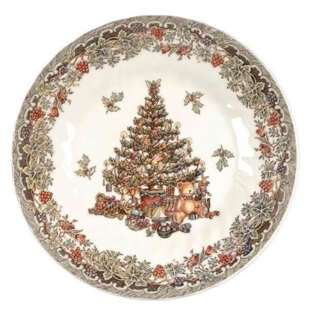 Queens Seasons Greetings Dinner Plate Christmas Tree Gifts Teddy Bear Holly 10"